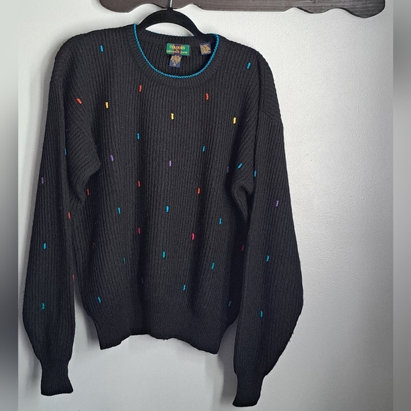 Vintage Colours by Alexander Julian Black Knit Preppy Wool Blend Sweater Men's M
